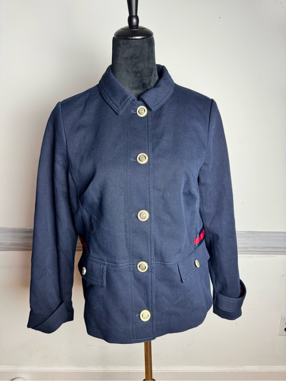 Talbots Navy Pea Coat with Red Waist Accents
